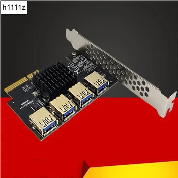 NAUJAS PCIE 1 iki 4 Aukso USB3.0 PCI-E X4 Riser Card 4 Prievadai USB 3.0 Daugiklis Stebulės Stove PCI Express 16X Už Bitcoin Miner Kasyba