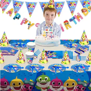 Vandenyno Rykliai Vaikams Baby Happy Birthday Party Renginys, Apdailos Vienkartiniai Šalies Gegužinė Stalo Įrankiai, Stalo Įrankių Mėlyna Gimtadienio Apdaila