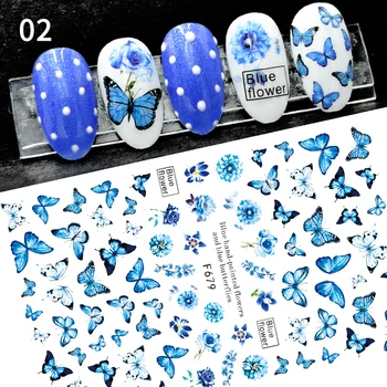 Mėlynas Drugelis Nagai Lipdukai Spalvinga vaivorykštės 3D Gėlių Lapai Lipni, Slankmačiai) Vinis Manikiūro Papuošalai