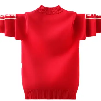 Rudenį Vaikai Raudona Megztiniai 4-17Y Paauglių Grynos Medvilnės Tirštėti Dugno Marškinėliai Vaikams Puloveriai Mados Kūdikis Mielas knite Striukė