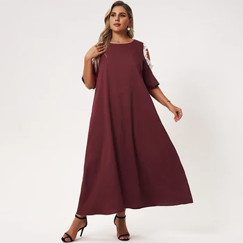 2022 Naujas Vasaros Maxi Suknelė Moterų Plius Dydžio Raudonos Vientisos Spalvos Nėrinių Žiedlapis Pusė Rankovės Prarasti Didelis Atsitiktinis Ilgai Rūbeliai Suknelės, Šaliai