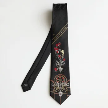 Nemokamas Pristatymas Naujos Vyrų vyrų Originalaus dizaino juodos spalvos spausdinta kaklaraištis mergaitės asmenybės dovana necktie kryžiaus rose senovės stilius