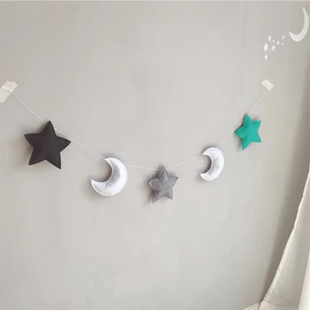 Naują Šiaurės Veltinio Audinio Žvaigždė, Mėnulis, Debesis Girliandą Reklama Vaikų Kambario Sienos Kabo Dekoro Palapinė Lova Kilimėlis Baby Shower Starta Ornamentu