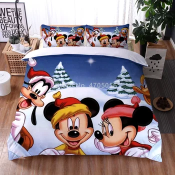 Kalėdų Dovanų Disney Mickey Mouse Patalynės Komplektas Animacinių filmų Antklode Padengti Užvalkalas Vaikų Lova Nustatyti, Karalienė, Karalius Dydis 140x200cm