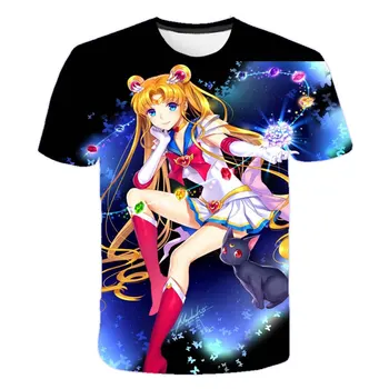 Sailor Moon 3D Atspausdintas T-Shirt Berniukai Mergaitė Sailor Moon Spausdinti trumpomis Rankovėmis T-Shirt Juokinga Gatvės Cosplay Harajuku Viršuje 110-6XL Naujas