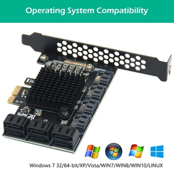 SATA PCIE 1X Adapteris 6/10 Uostų PCIE X4 X8 X16 į SATA3.0 6Gbps Sąsajos Norma Stove Plėtros Kortelę už Desktop PC Palaiko 32TB