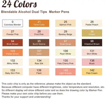 24 spalvų rinkinys žymeklis rašikliai odos tonas, profesinės twin patarimai spalvos mango žymas, piešimo eskizų iliustracijos