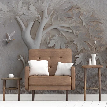 Custom Sienų Tapetai, 3D Iškilumo Klevo Medžio, Paukščio Nuotrauka Fone Sienų Tapyba Kambarį Miegamojo Nuotrauką Namų Puošybai