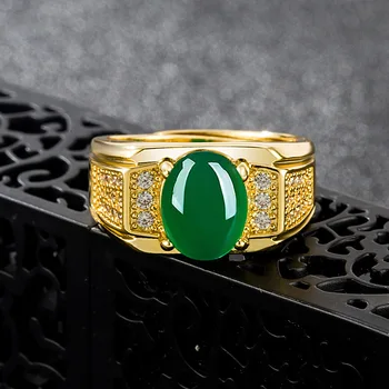 HuiSept Retro Vyrų Žiedas 925 Sidabro Papuošalai Ovalo Formos Cirkonis, Smaragdas Brangakmenio Žiedai Reikmenys Vestuvės Vestuvinis Papuošalų