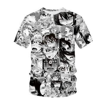 Vyrų, Moterų Anime Ahegao 3D Atspausdintas T-shirt O-kaklo Modelis Streetwear Atsitiktinis Harajuku Hip-Hop marškinėliai Seksuali Mergina Viršų