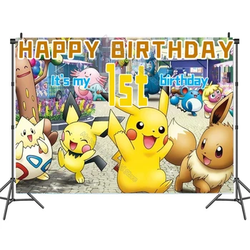 Pokemon Gimtadienio Apdailos Pikachu Šalies Reklama Backdorp Ballon Tortas Topper Foto Prop Taurės Mergaitė, Berniukas, Baby Shower Prekes