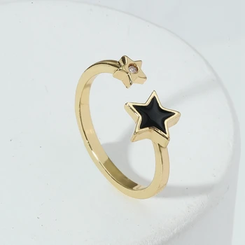 2021 NAUJOS Tendencijos Mados Žiedai Mozaikos Diamond Cirkonis Black Star Žiedai Moterims Reguliuojamas Žiedai Vestuves Pareiškimą Papuošalai