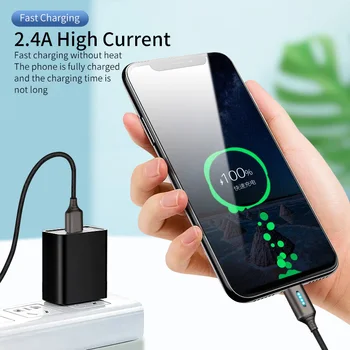 Micro USB Mobiliųjų Telefonų Įkrovimo Kabelis LED Smart Power Off Nailono Tipas-C Duomenų Laidą 