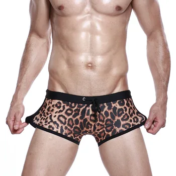 Vyras juosmens vyriški maudymosi kostiumėliai, kelnės sexy mažas juosmens plaukimo dėvėti skrynios paplūdimio vyriški maudymosi kostiumėlį Leopardo Dizaino Dėklas paplūdimio valdybos šortai