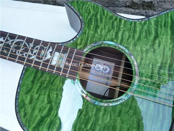 Nemokamas pristatymas rankų darbo cutaway kietas skaidrus, žalia akustine elektrine gitara Grand Auditorium kūno custom gitara